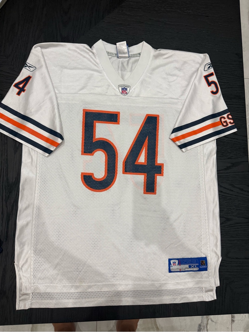 Reebok White Chicago Bears #54 Football Jersey with Navy & Orange Trim